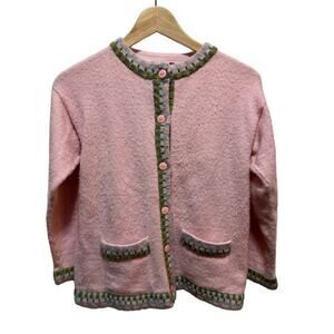 Pink cardigan sweater 100% alpaca wool made in Peru with Icelandic design sz M